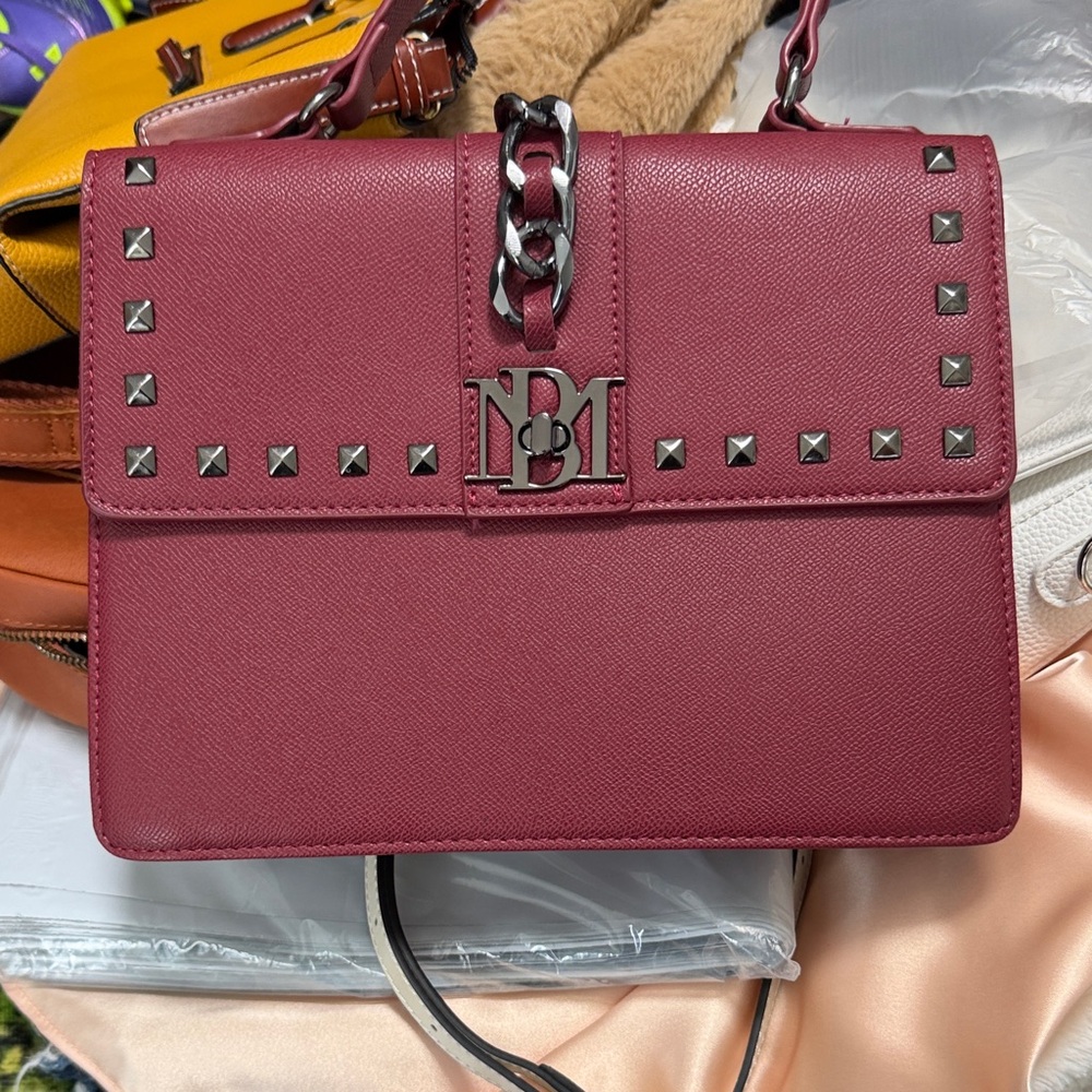 Badgley Mischka Maroon Studded Crossbody Bag